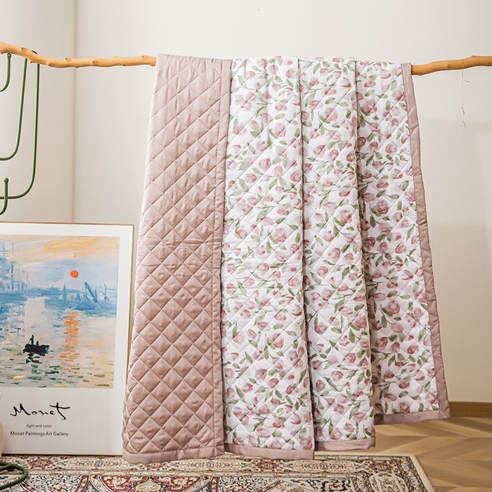 91家纺网 家纺一手货源 找家纺 恩和家纺 2026新款50s莱赛尔天丝床盖被美式对角款四件套 郁金香