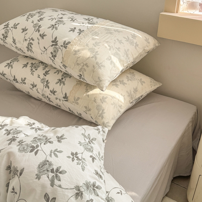 91家纺网 家纺一手货源 找家纺 温眠家纺 2025新款ins风小清新镂空花边水洗云朵棉四件套-风格二 莫奈花园