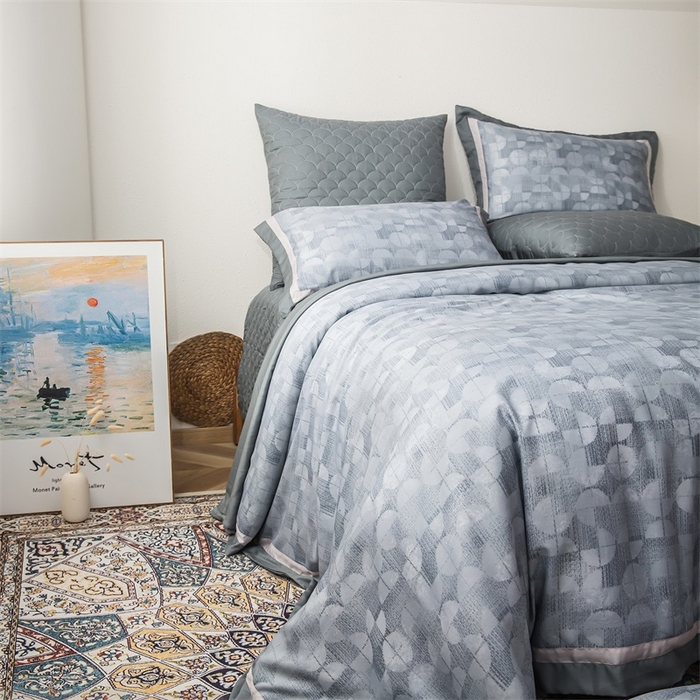 91家纺网 家纺一手货源 找家纺 （总）恩和家纺 2026新款50s莱赛尔天丝床盖被轻奢撞色款四件套