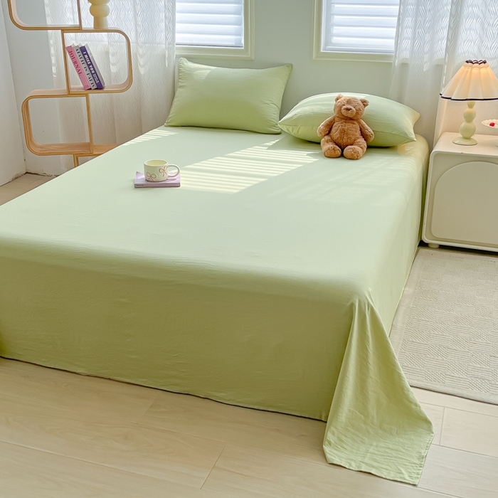 91家纺网 家纺一手货源 找家纺 温眠家纺 2025新款水洗棉色织单床单系列-床拍 豆绿