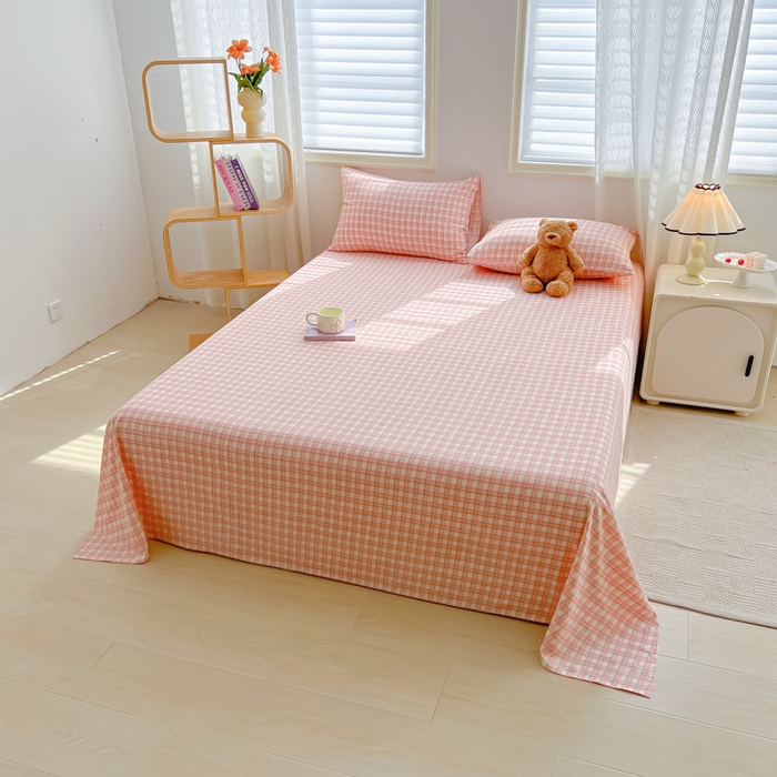 91家纺网 家纺一手货源 找家纺 温眠家纺 2025新款水洗棉色织单床单系列-床拍 典雅格-粉