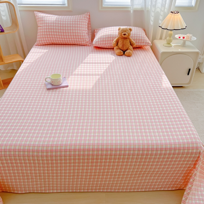 91家纺网 家纺一手货源 找家纺 温眠家纺 2025新款水洗棉色织单床单系列-床拍 典雅格-粉