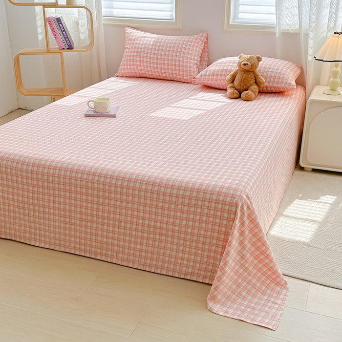 91家纺网 家纺一手货源 找家纺 温眠家纺 2025新款水洗棉色织单床单系列-床拍 典雅格-粉