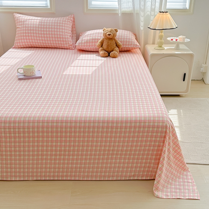 91家纺网 家纺一手货源 找家纺 温眠家纺 2025新款水洗棉色织单床单系列-床拍 典雅格-粉