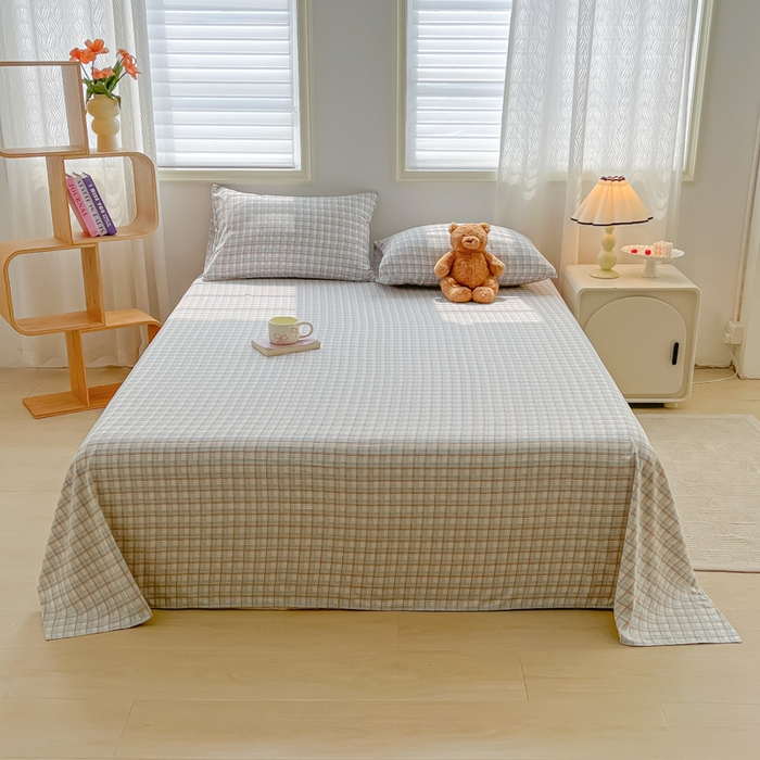 温眠家纺 2025新款水洗棉色织单床单系列-床拍 典雅格-蓝