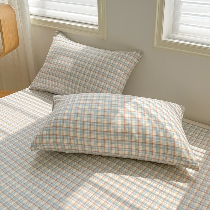 91家纺网 家纺一手货源 找家纺 温眠家纺 2025新款水洗棉色织单床单系列-床拍 典雅格-蓝