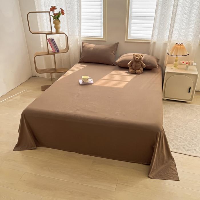 91家纺网 家纺一手货源 找家纺 温眠家纺 2025新款水洗棉色织单床单系列-床拍 咖啡