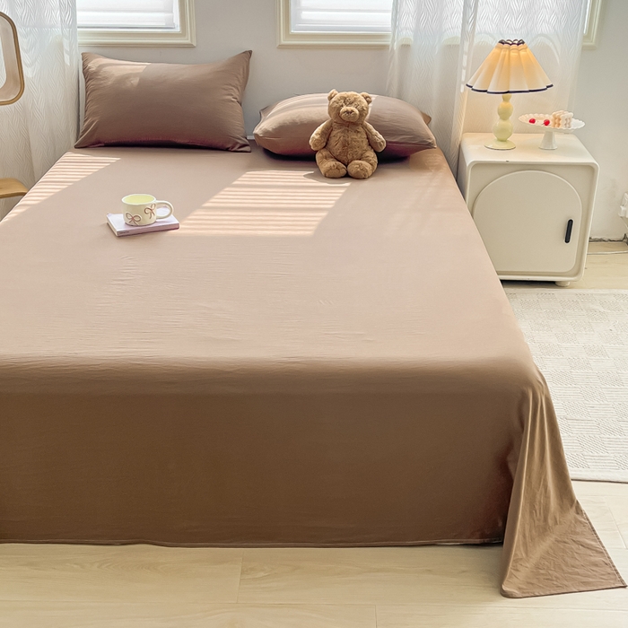 91家纺网 家纺一手货源 找家纺 温眠家纺 2025新款水洗棉色织单床单系列-床拍 咖啡