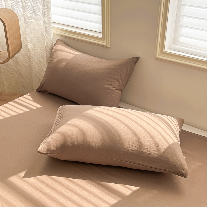 91家纺网 家纺一手货源 找家纺 温眠家纺 2025新款水洗棉色织单床单系列-床拍 咖啡