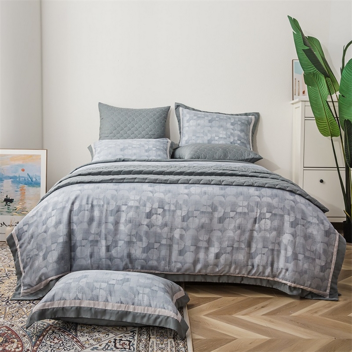 91家纺网 家纺一手货源 找家纺 （总）恩和家纺 2026新款50s莱赛尔天丝轻奢撞色款床盖多件套