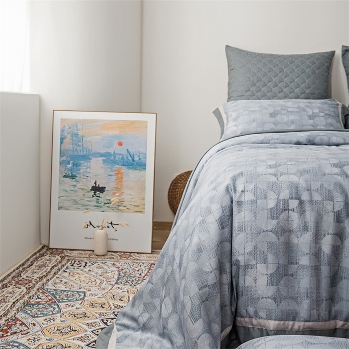 91家纺网 家纺一手货源 找家纺 （总）恩和家纺 2026新款50s莱赛尔天丝轻奢撞色款床盖多件套