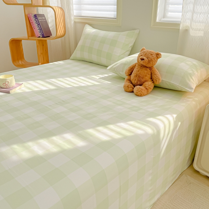 91家纺网 家纺一手货源 找家纺 温眠家纺 2025新款水洗棉色织单床单系列-床拍 茉莉青提