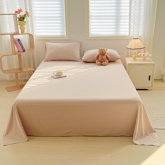 温眠家纺 2025新款水洗棉色织单床单系列-床拍 奶茶