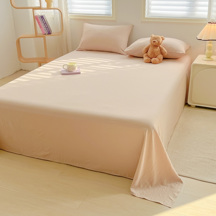 91家纺网 家纺一手货源 找家纺 温眠家纺 2025新款水洗棉色织单床单系列-床拍 奶茶