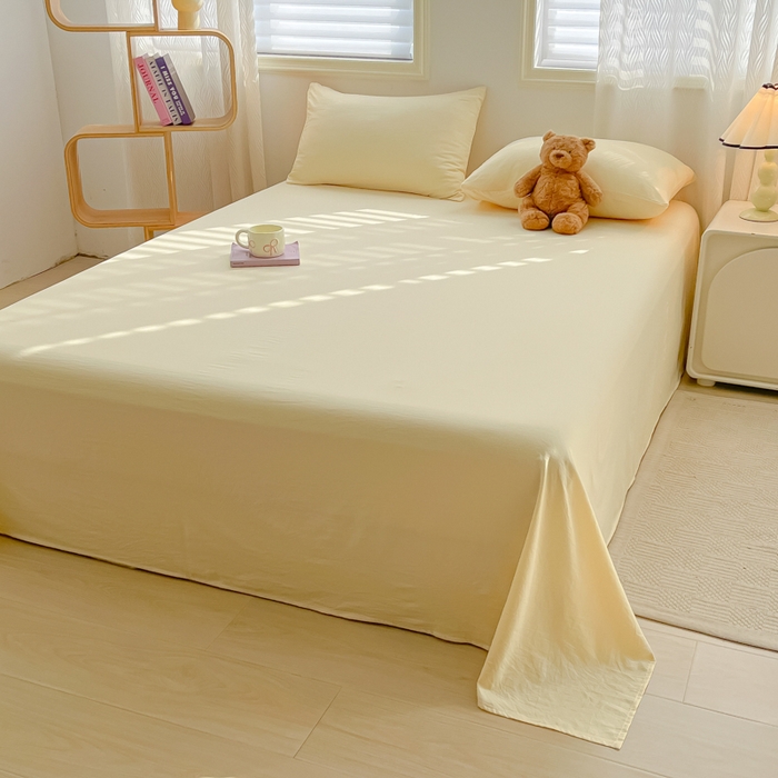 91家纺网 家纺一手货源 找家纺 温眠家纺 2025新款水洗棉色织单床单系列-床拍 奶黄