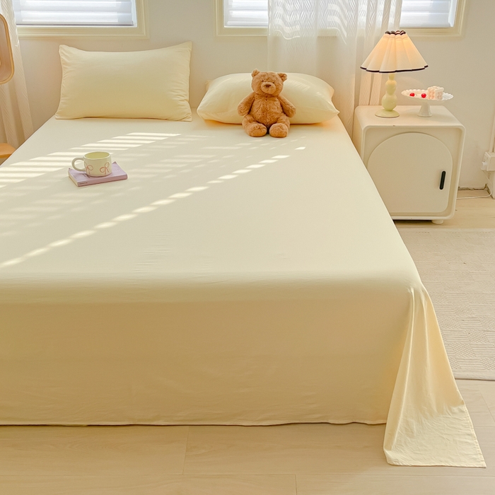 91家纺网 家纺一手货源 找家纺 温眠家纺 2025新款水洗棉色织单床单系列-床拍 奶黄