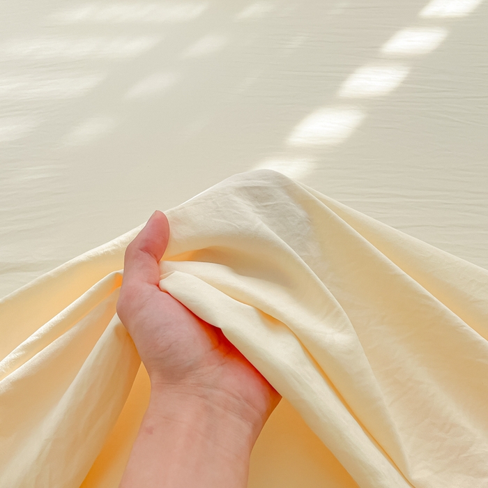 91家纺网 家纺一手货源 找家纺 温眠家纺 2025新款水洗棉色织单床单系列-床拍 奶黄