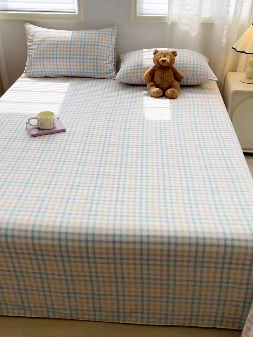 91家纺网 家纺一手货源 找家纺 温眠家纺 2025新款水洗棉色织单床单系列-床拍 软糖