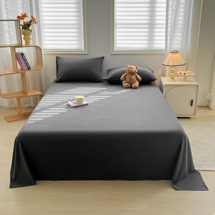 温眠家纺 2025新款水洗棉色织单床单系列-床拍 深灰