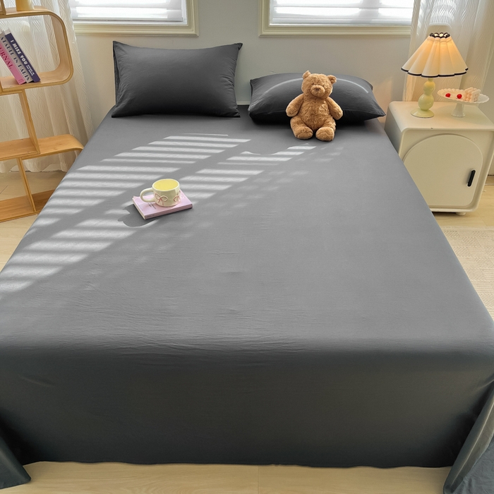 91家纺网 家纺一手货源 找家纺 温眠家纺 2025新款水洗棉色织单床单系列-床拍 深灰