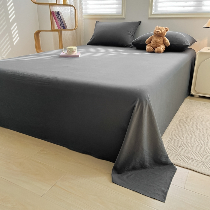 91家纺网 家纺一手货源 找家纺 温眠家纺 2025新款水洗棉色织单床单系列-床拍 深灰