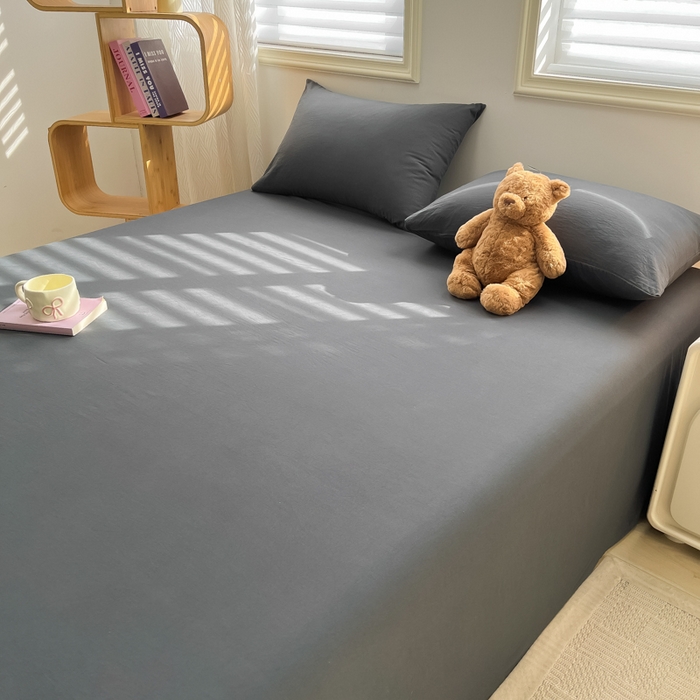 91家纺网 家纺一手货源 找家纺 温眠家纺 2025新款水洗棉色织单床单系列-床拍 深灰