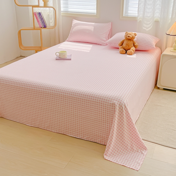 91家纺网 家纺一手货源 找家纺 温眠家纺 2025新款水洗棉色织单床单系列-床拍 小粉格