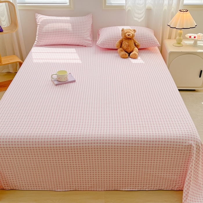 91家纺网 家纺一手货源 找家纺 温眠家纺 2025新款水洗棉色织单床单系列-床拍 小粉格