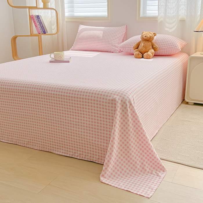 91家纺网 家纺一手货源 找家纺 温眠家纺 2025新款水洗棉色织单床单系列-床拍 小粉格