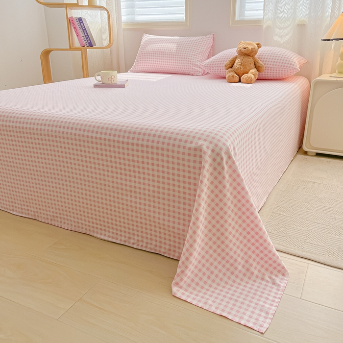 91家纺网 家纺一手货源 找家纺 温眠家纺 2025新款水洗棉色织单床单系列-床拍 小粉格