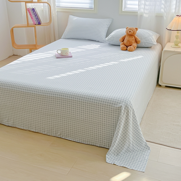 91家纺网 家纺一手货源 找家纺 温眠家纺 2025新款水洗棉色织单床单系列-床拍 小蓝格