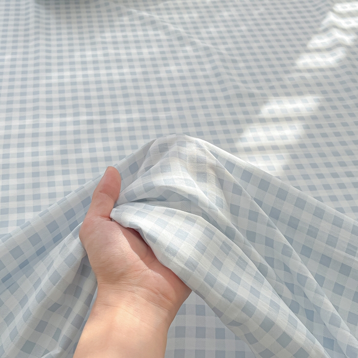 91家纺网 家纺一手货源 找家纺 温眠家纺 2025新款水洗棉色织单床单系列-床拍 小蓝格