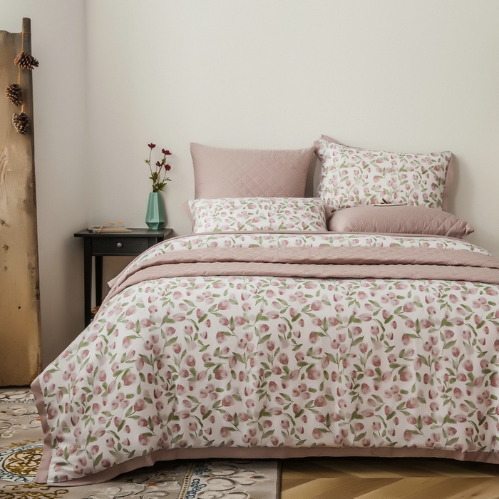 91家纺网 家纺一手货源 找家纺 （总）恩和家纺 2026新款50s莱赛尔天丝套件美式对角款床盖多件套