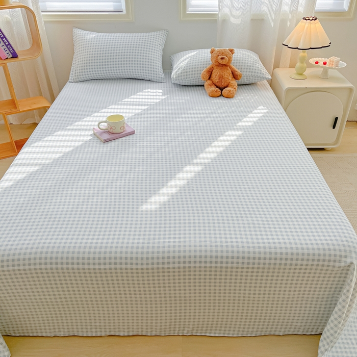 91家纺网 家纺一手货源 找家纺 温眠家纺 2025新款水洗棉色织单床单系列-床拍 小蓝格