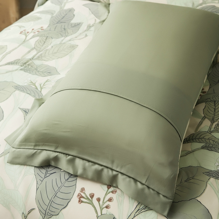 91家纺网 家纺一手货源 找家纺 恩和家纺 2026新款50s莱赛尔天丝套件美式对角款床盖多件套 箬叶