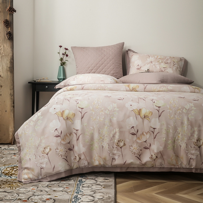 恩和家纺 2026新款50s莱赛尔天丝套件美式对角款床盖多件套 美拉