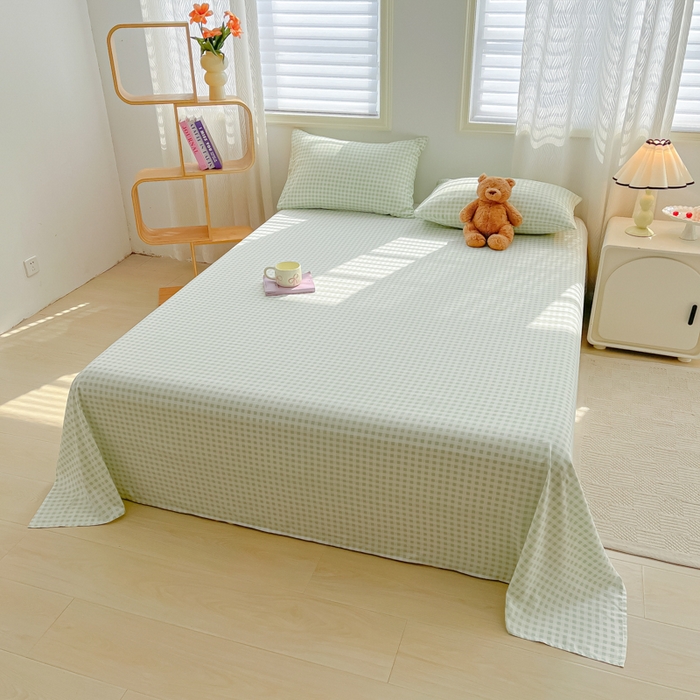 91家纺网 家纺一手货源 找家纺 温眠家纺 2025新款水洗棉色织单床单系列-床拍 小绿格