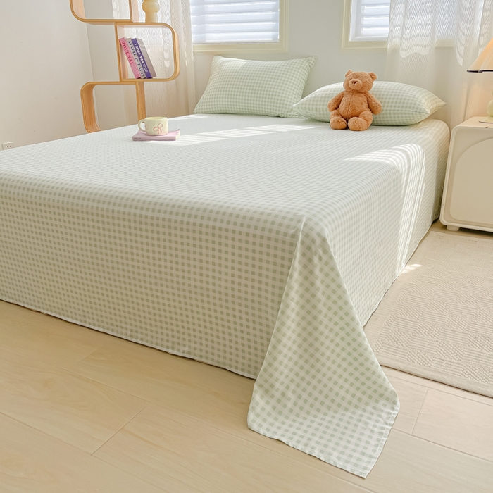 91家纺网 家纺一手货源 找家纺 温眠家纺 2025新款水洗棉色织单床单系列-床拍 小绿格