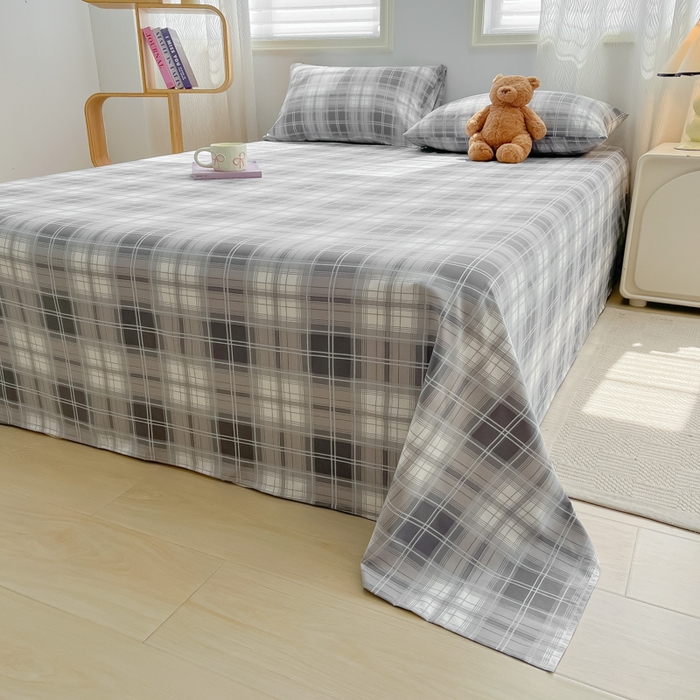 91家纺网 家纺一手货源 找家纺 温眠家纺 2025新款水洗棉色织单床单系列-床拍 烟灰格