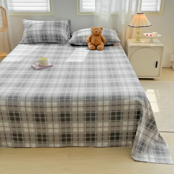 91家纺网 家纺一手货源 找家纺 温眠家纺 2025新款水洗棉色织单床单系列-床拍 烟灰格