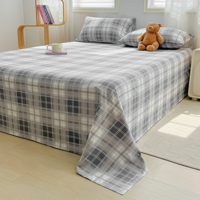 91家纺网 家纺一手货源 找家纺 温眠家纺 2025新款水洗棉色织单床单系列-床拍 烟灰格