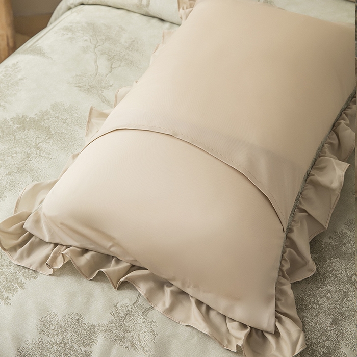 91家纺网 家纺一手货源 找家纺 恩和家纺 2026新款50s莱赛尔天丝法式花边款法式飞边床盖四件套 春生