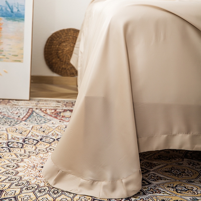 91家纺网 家纺一手货源 找家纺 恩和家纺 2026新款50s莱赛尔天丝法式花边款法式飞边床盖四件套 繁花