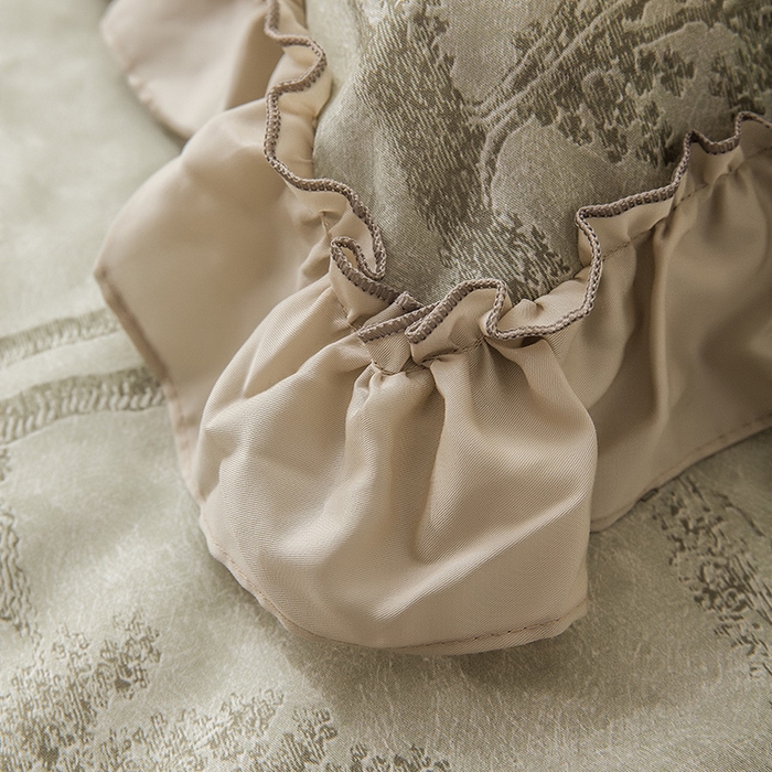 91家纺网 家纺一手货源 找家纺 恩和家纺 2026新款50s莱赛尔天丝法式花边款法式飞边床盖四件套 春生