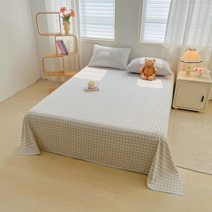 91家纺网 家纺一手货源 找家纺 温眠家纺 2025新款水洗棉色织单床单系列-叠拍 典雅格-蓝