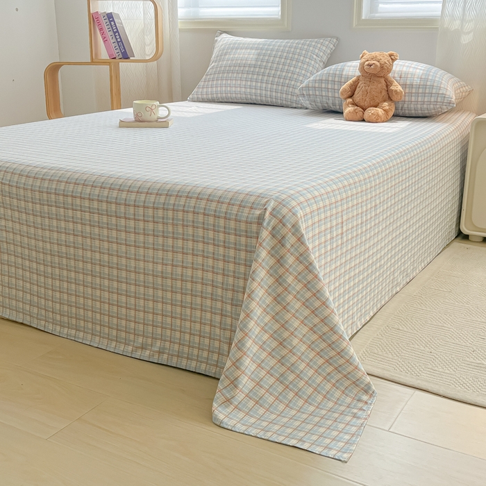 91家纺网 家纺一手货源 找家纺 温眠家纺 2025新款水洗棉色织单床单系列-叠拍 典雅格-蓝