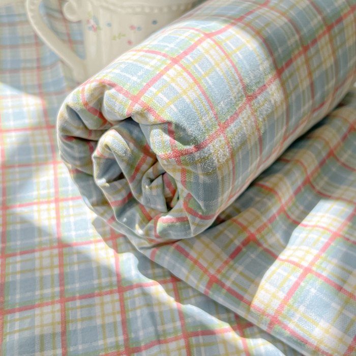 91家纺网 家纺一手货源 找家纺 温眠家纺 2025新款水洗棉色织单床单系列-叠拍 典雅格-蓝