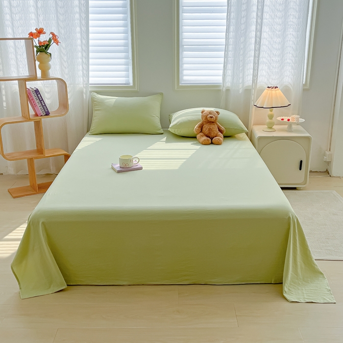 91家纺网 家纺一手货源 找家纺 温眠家纺 2025新款水洗棉色织单床单系列-叠拍 豆绿