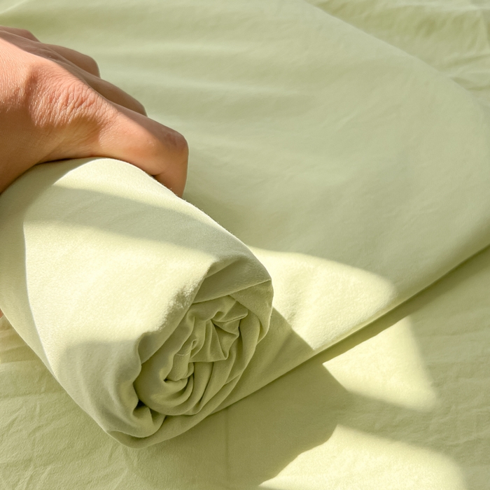 91家纺网 家纺一手货源 找家纺 温眠家纺 2025新款水洗棉色织单床单系列-叠拍 豆绿