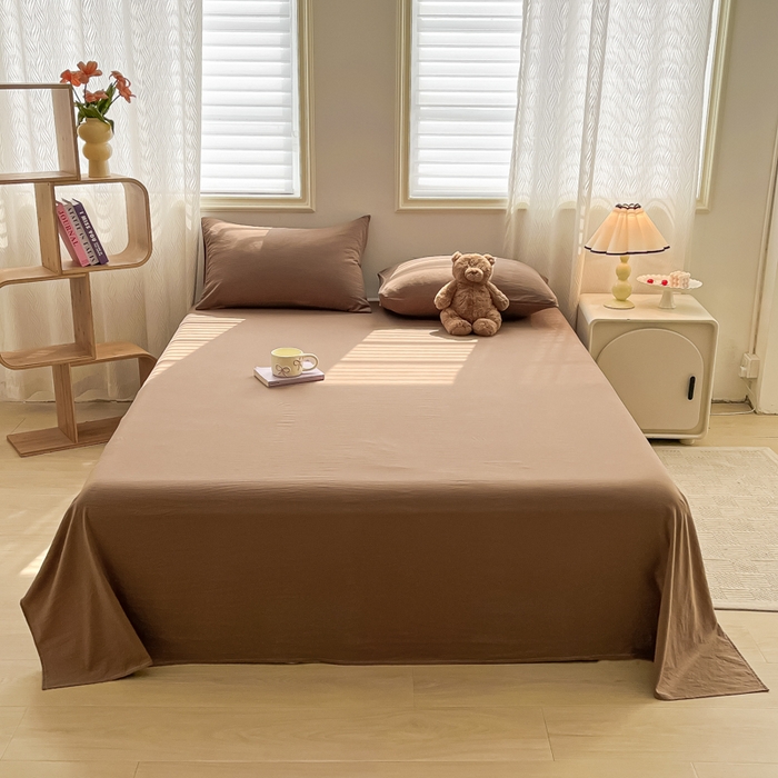 91家纺网 家纺一手货源 找家纺 温眠家纺 2025新款水洗棉色织单床单系列-叠拍 咖啡